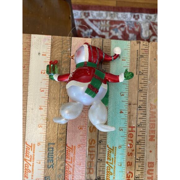 VINTAGE Blown Glass Snowman Figure Christmas Winter Jolly Snowflake Scarf Retro - Picture 10 of 16